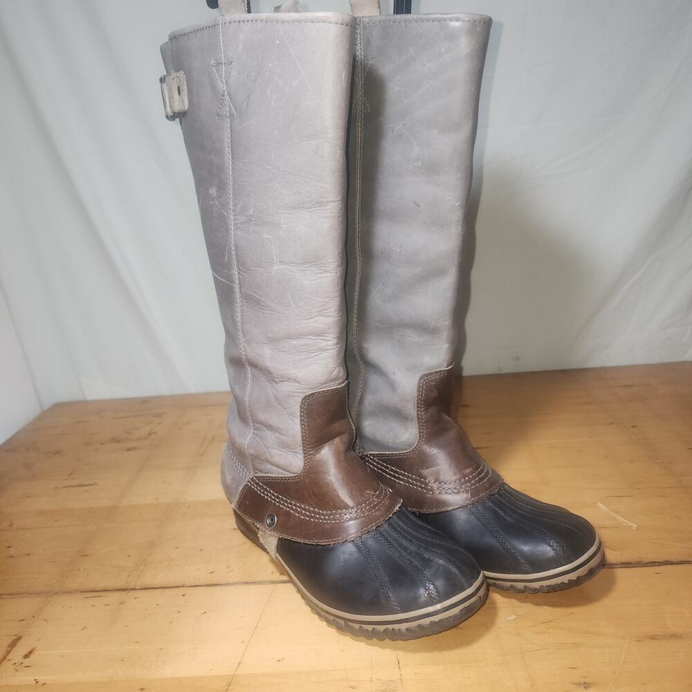 SOREL sz 8.5 Slimpack Tall Equestrian Riding Rain Boot Leather Waterproof